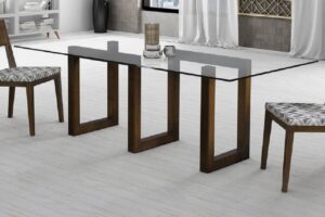 Glass Top Dining Table | Maze Base Dining Table | Modern Maze Wood Base