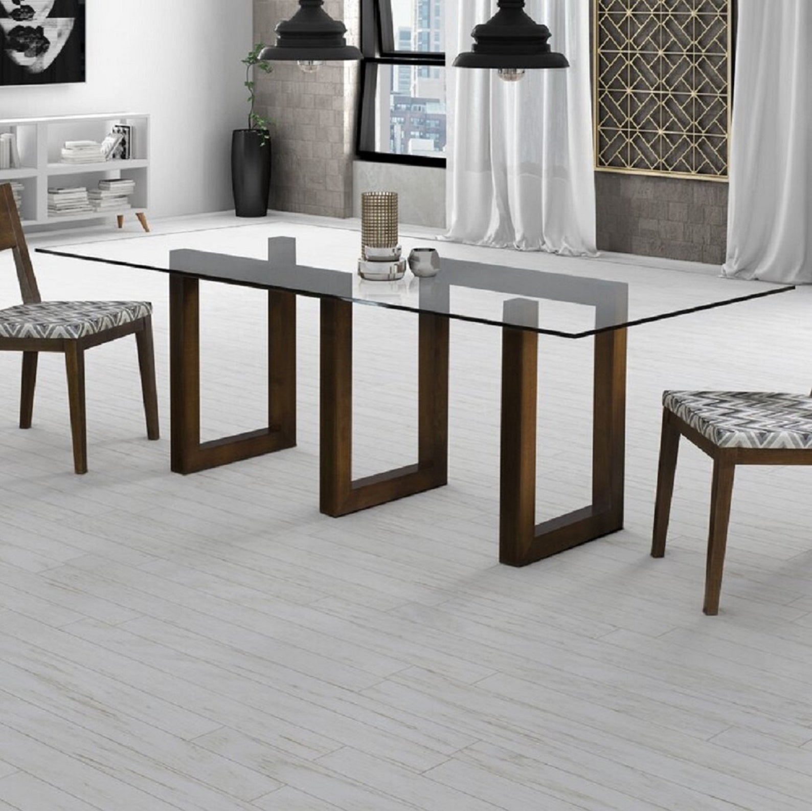 modern glass and wood dining table