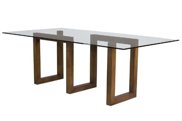 Glass Top Dining Table | Maze Base Dining Table | Modern Maze Wood Base - Image 3